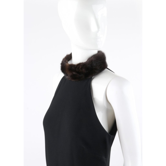 Lauren Ralph Lauren Collection Black Mink Fur Collar Halter Evening Dress Gown - Picture 13 of 16